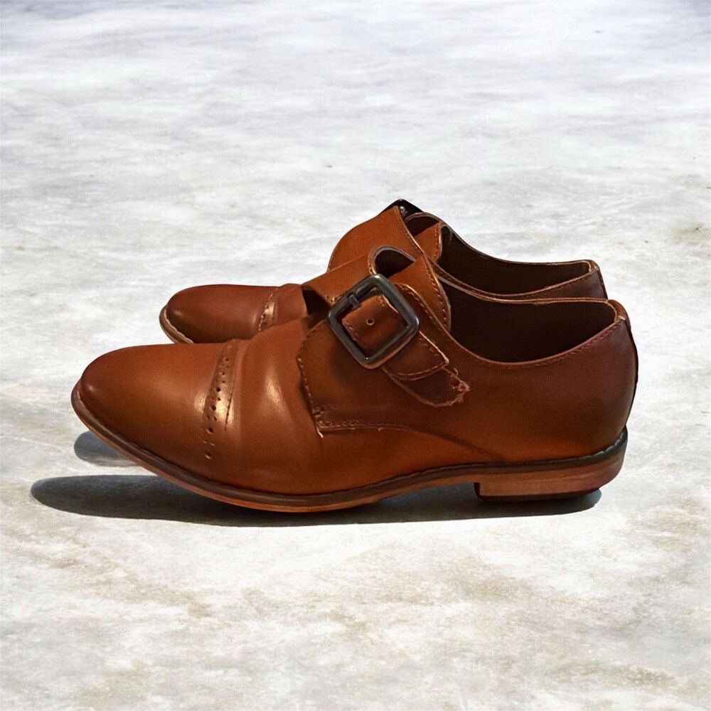 Stacy Adams Brown Leather Monk Strap Buckle Cap Toe Round Dress Shoes Size 7 - Picture 2 of 5
